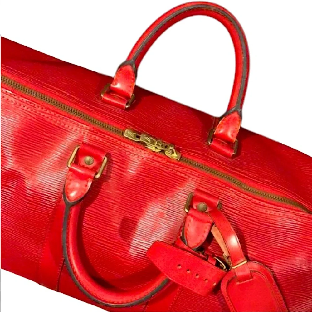 LOUIS VUITTON Red Epi Leather Keepall 50 Boston Travel Duffle Bag LV 50